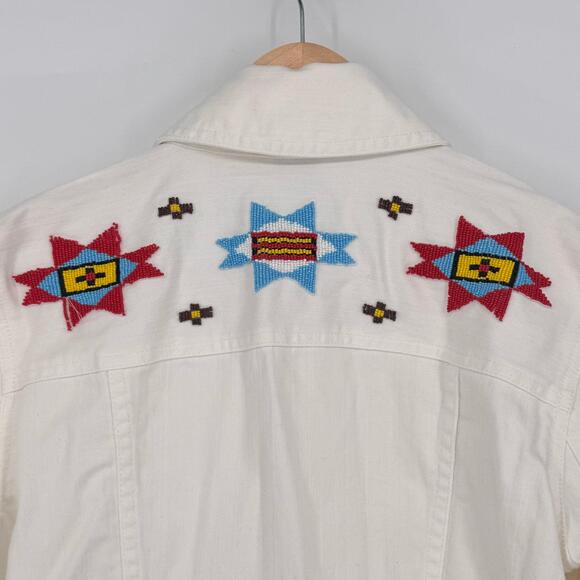 Ralph Lauren Jeans Co. Beaded Off White Denim Jacket Sz M Southwestern Rare VTG - Picture 6 of 10